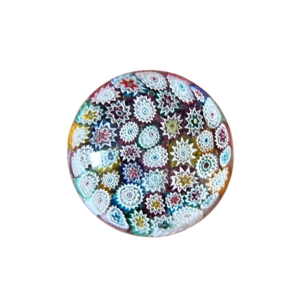 Vintage Murano Glass Italy Millefiori Star Flowers Art Italian Glass Paperweight